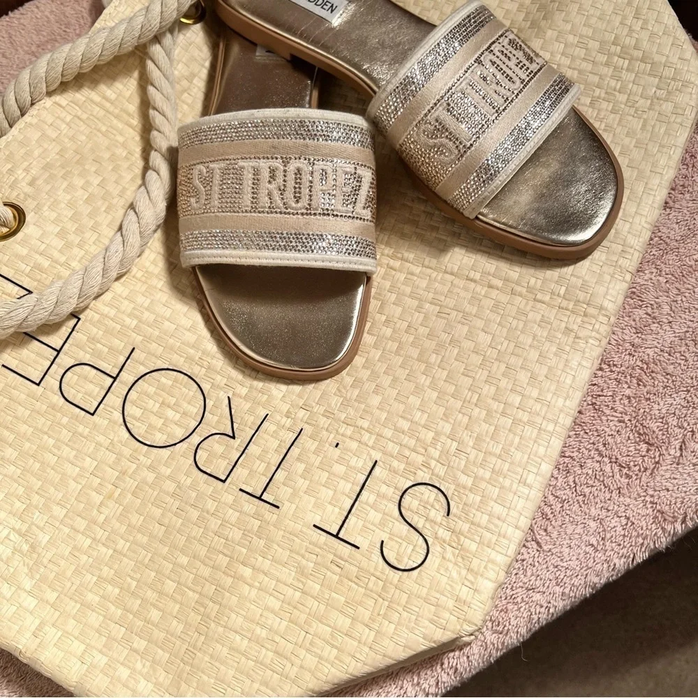 Steve Madden Gold Metallic Slide Sandals Size 7 Medium